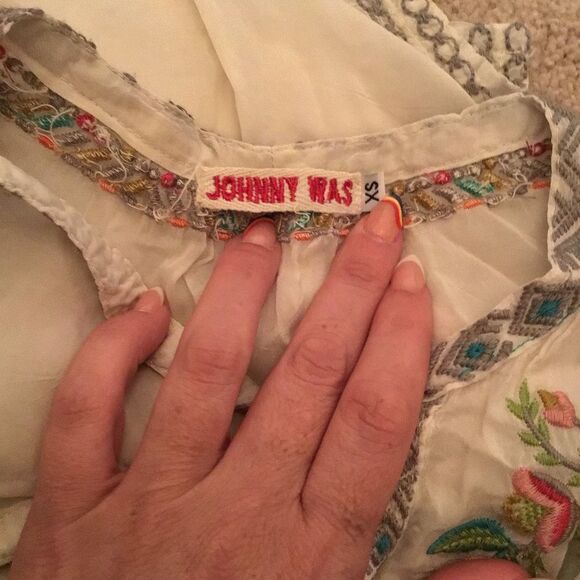 Johnny Was Peacock Sable Embroidered White Blouse with Floral Accents - Picture 8 of 9